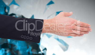 Composite image of close up of businessman offering handshake
