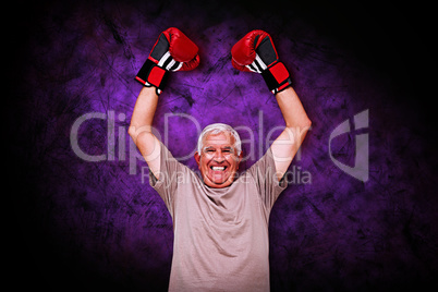 Composite image of portrait of a cheerful senior boxer