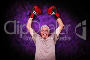 Composite image of portrait of a cheerful senior boxer