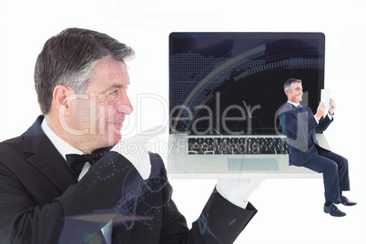 Composite image of businessman reading