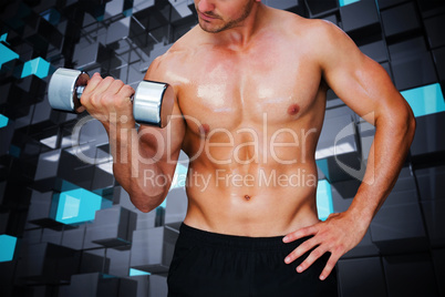 Composite image of bodybuilder lifting dumbbell