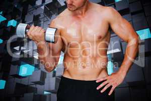 Composite image of bodybuilder lifting dumbbell