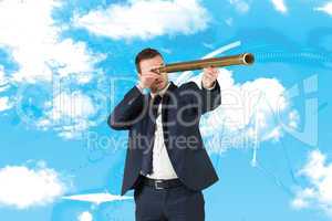 Composite image of businessman looking through telescope