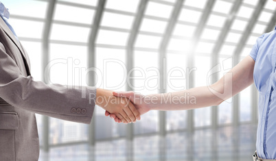 Composite image of handshake between two women