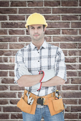 Composite image of technician with arms crossed over white backg