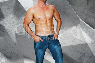 Composite image of attractive bodybuilder