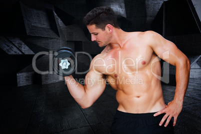 Composite image of bodybuilder lifting dumbbell