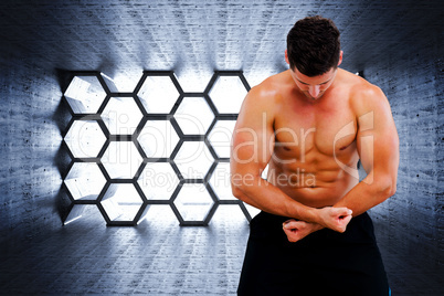 Composite image of bodybuilder posing