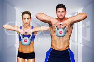 Composite image of bodybuilding couple