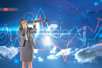 Composite image of businesswoman looking through a telescope