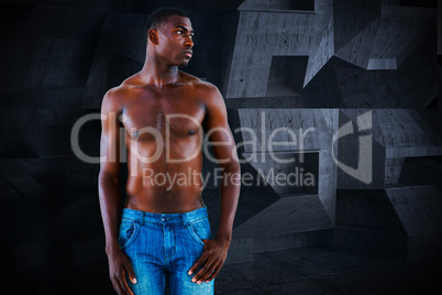 Composite image of fit shirtless young man