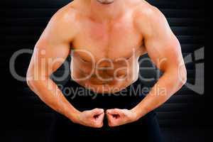 Composite image of bodybuilder flexing