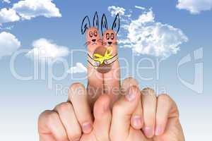 Composite image of fingers as easter bunny