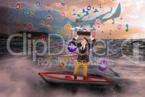 Composite image of businessman in boat