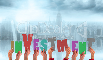 Composite image of hands showing investment