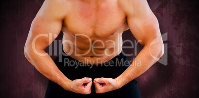 Composite image of bodybuilder flexing