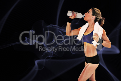 Composite image of strong blonde drinking from water bottle