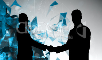 Composite image of smiling business people shaking hands while l