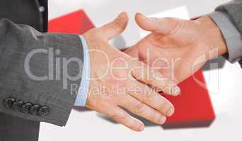 Composite image of two people going to shake their hands