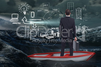 Composite image of businessman in boat