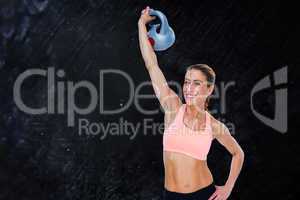 Composite image of female blonde crossfitter lifting kettlebell