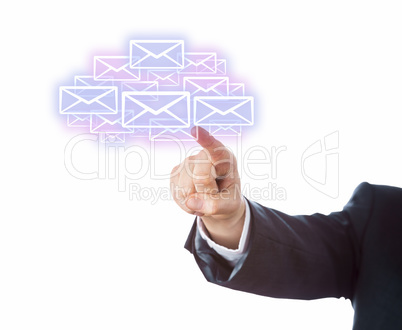 Arm Aiming At Many Email Icons Forming A Cloud