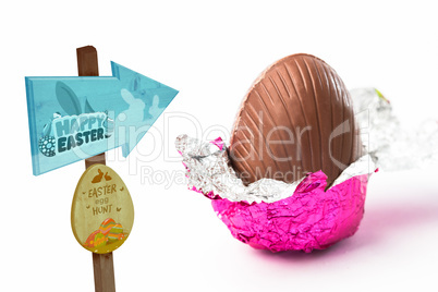 Composite image of easter egg hunt sign