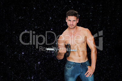 Composite image of attractive bodybuilder