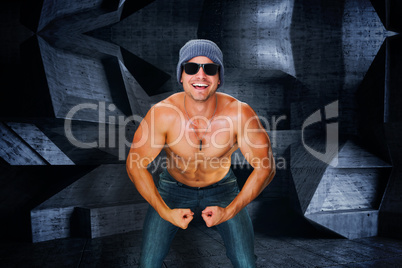 Composite image of attractive bodybuilder