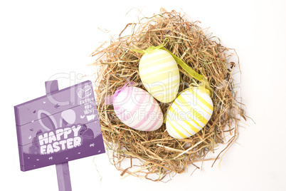 Composite image of easter egg hunt sign