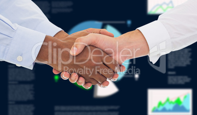 Composite image of close-up shot of a handshake in office