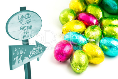 Composite image of easter egg hunt sign