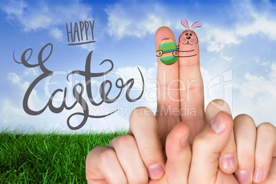 Composite image of fingers as easter bunny