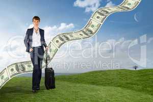 Composite image of businesswoman with suitcase