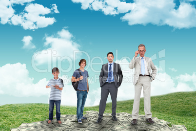 Composite image of life stages of businessman