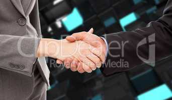 Composite image of close up of two businesspeople shaking their