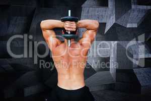 Composite image of bodybuilder lifting dumbbell