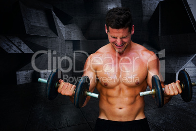 Composite image of bodybuilder lifting dumbbells