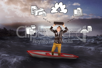 Composite image of businessman in boat