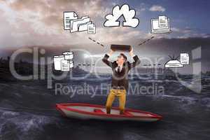 Composite image of businessman in boat