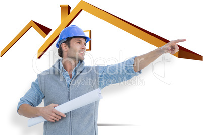 Composite image of architect pointing