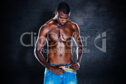 Composite image of fit shirtless young man