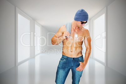 Composite image of attractive bodybuilder