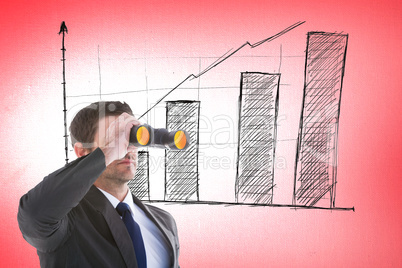 Composite image of young businessman looking through binoculars