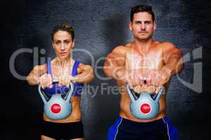 Composite image of bodybuilding couple