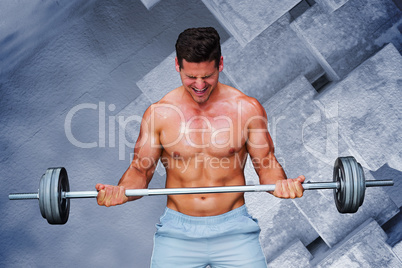 Composite image of bodybuilder lifting barbell