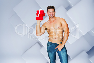 Composite image of attractive bodybuilder