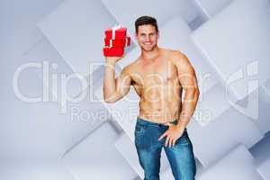 Composite image of attractive bodybuilder