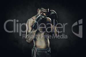 Composite image of muscular boxer