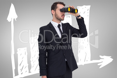 Composite image of businessman holding a briefcase while using b